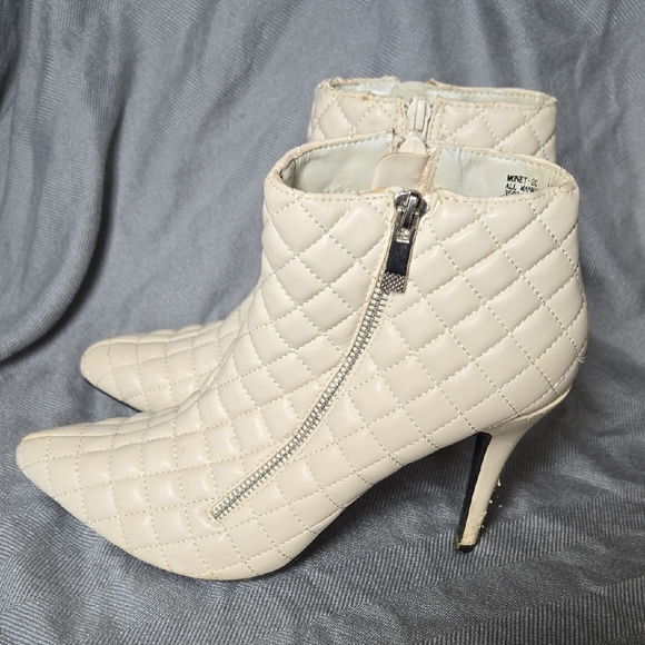 Anne Michelle Quilted Cream Heeled Boots - Picture 1 of 10